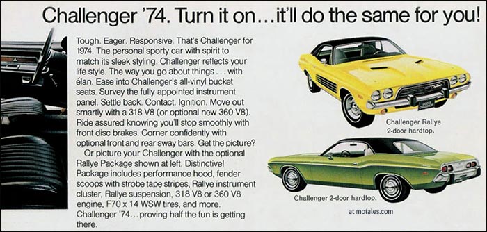 Challenger 1974 car - turn it on!