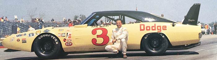 Don White with his 1969 Dodge Charger Daytona racing car