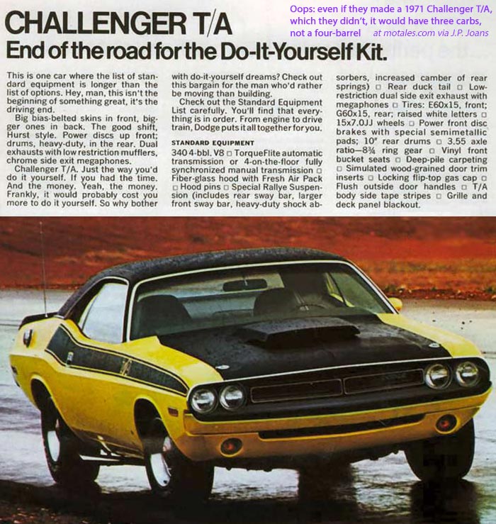 The oops 1971 Challenger T/A ad