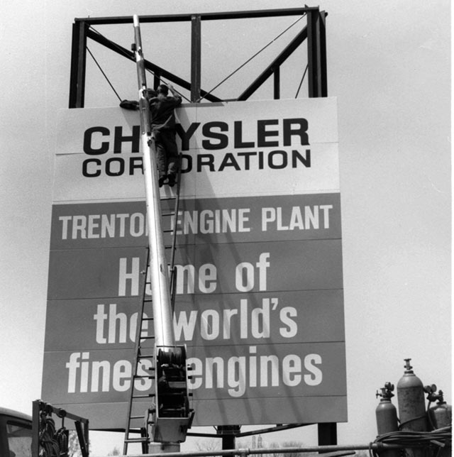 building Chrysler Engines sign