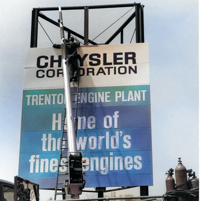 building Chrysler Engines sign