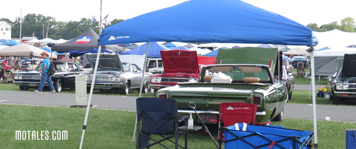 tent and muscle cars